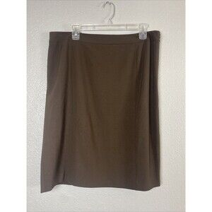 Lafayette 148 New York Women’s Size 14 Brown Wool Pencil Skirt Double Back Slit